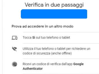 Scelta metodo di verifica 2fa