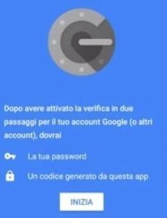 Schermata inizio di Google authenticator