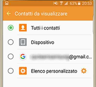 Scelte da selezionare dei contatti